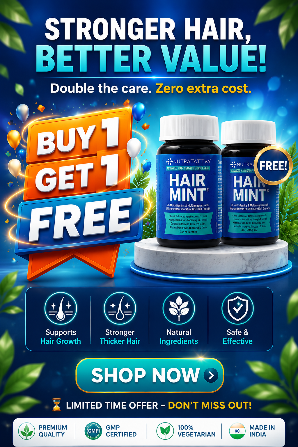 Hair Mint Buy 1 Get 1 Free Offer | Natural Hair Growth Supplement